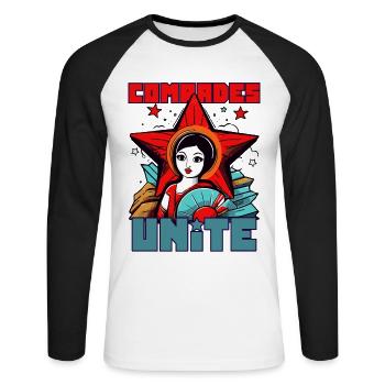 Comrades, unite! A socialist parody - Unisex Long Sleeve Baseball T-Shirt - white/black - Front - Nik (191cm)