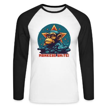 Singes de la Résistance, unissez-vous ! - T-shirt baseball manches longues Homme - blanc/noir - Devant - Nik (191cm)