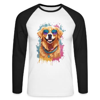 Golden Retriever Farbsplash Sonnenbrille Coolness - Unisex Baseballshirt langarm - Weiß/Schwarz - Vorne - Nik (191cm)