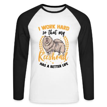 Je travaille pour mon Wolfsspitz German Spitz - T-shirt baseball manches longues Homme - blanc/noir - Devant - Nik (191cm)