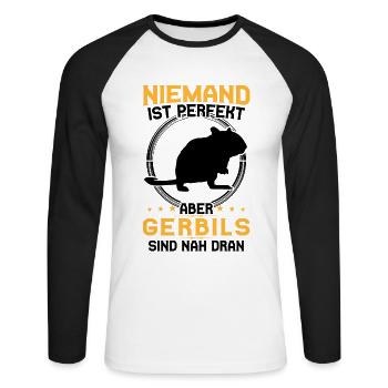 Rennmaus ist perfekt Nagetier Gerbil - Unisex Baseballshirt langarm - Weiß/Schwarz - Vorne - Nik (191cm)