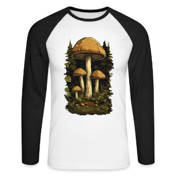 Champignons forestiers Gobelin & Vintage Mushroom Design - T-shirt baseball manches longues Homme - blanc/noir - Devant - Nik (191cm)