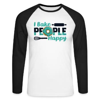 Je fais cuire des gens heureux Chef pâtissier Hobby Baker Baker Bakery - T-shirt baseball manches longues Homme - blanc/noir - Devant - Nik (191cm)