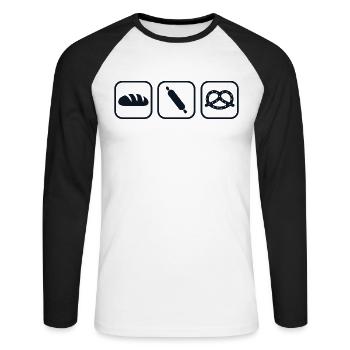 Rétro hobby boulanger boulangerie confiserie maître boulanger - T-shirt baseball manches longues Homme - blanc/noir - Devant - Nik (191cm)