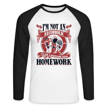 Not An Alcoholic Just A Bartender Doing Homework - Unisex Long Sleeve Baseball T-Shirt - white/black - Front - Nik (191cm)