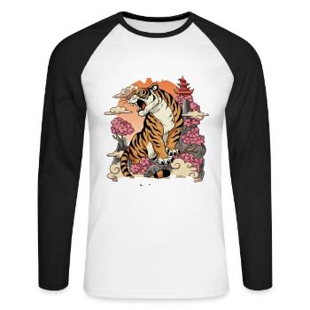 Year of the Tiger Lunar New Year Chinese - Unisex Long Sleeve Baseball T-Shirt - white/black - Front - Nik (191cm)