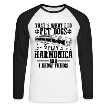 Französische Harfinisten und Harmonikaspieler - Unisex Baseballshirt langarm - Weiß/Schwarz - Vorne - Nik (191cm)
