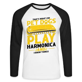 Mundharmonika Instrument und Mundharmonika - Unisex Baseballshirt langarm - Weiß/Schwarz - Vorne - Nik (191cm)