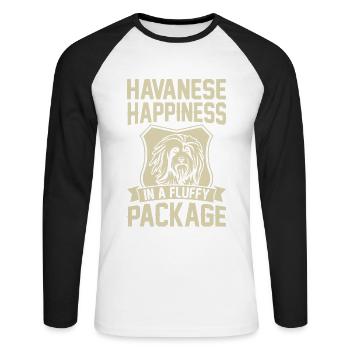Le bonheur bichon havanais dans un emballage moelleux - T-shirt baseball manches longues Homme - blanc/noir - Devant - Nik (191cm)
