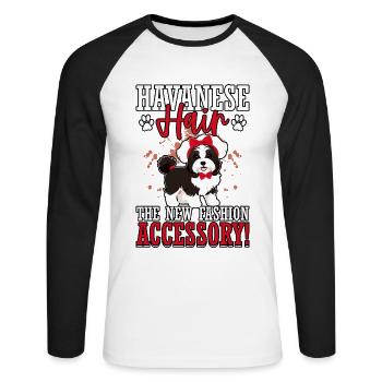 Le bichon havanais : le nouvel accessoire de mode - T-shirt baseball manches longues Homme - blanc/noir - Devant - Nik (191cm)