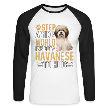 J’ai un bichon havanais dans mes bras - T-shirt baseball manches longues Homme - blanc/noir - Devant - Nik (191cm)