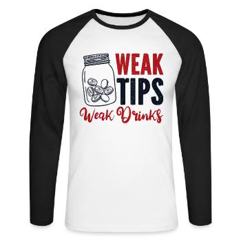 Weak Tips Weak Drinks Barmann Bartender - Unisex Baseballshirt langarm - Weiß/Schwarz - Vorne - Nik (191cm)