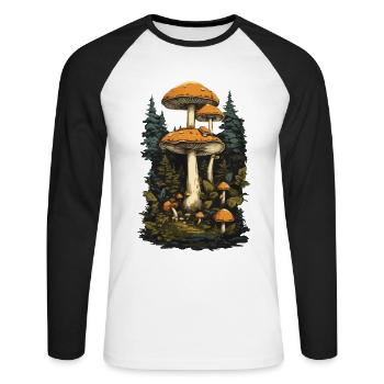 Mushrooms in vintage style forest mushroom art mushroom pickers - Unisex Long Sleeve Baseball T-Shirt - white/black - Front - Nik (191cm)