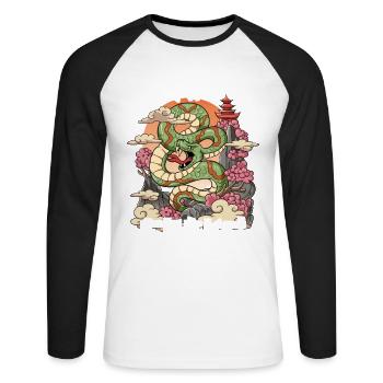 Année du Serpent Nouvel An lunaire chinois - T-shirt baseball manches longues Homme - blanc/noir - Devant - Nik (191cm)