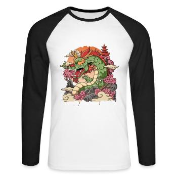Année du Dragon Nouvel An lunaire chinois - T-shirt baseball manches longues Homme - blanc/noir - Devant - Nik (191cm)