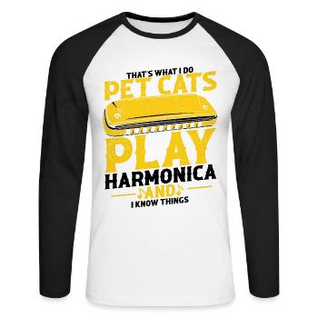 Harmonikaspieler für Munharmonika Spieler - Unisex Baseballshirt langarm - Weiß/Schwarz - Vorne - Nik (191cm)