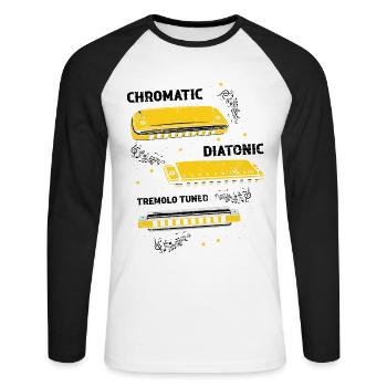 Französische Harfinisten und Harmonikaspieler - Unisex Baseballshirt langarm - Weiß/Schwarz - Vorne - Nik (191cm)