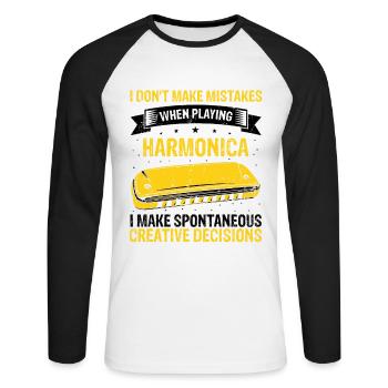 Französische Harfinisten und Harmonikaspieler - Unisex Baseballshirt langarm - Weiß/Schwarz - Vorne - Nik (191cm)