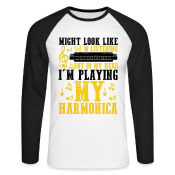 Harmonikaspieler für Munharmonika Spieler - Unisex Baseballshirt langarm - Weiß/Schwarz - Vorne - Nik (191cm)