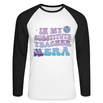 In My Substitute Teacher Era Retro Teacher - Unisex Long Sleeve Baseball T-Shirt - white/black - Front - Nik (191cm)