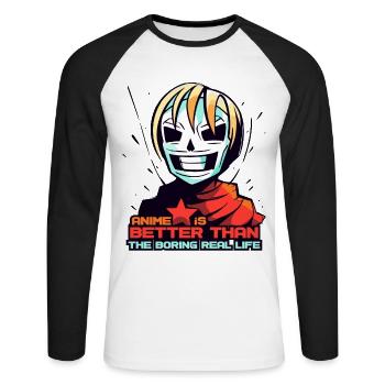 Mask Anime Girl: Better Than Real Life - Unisex Long Sleeve Baseball T-Shirt - white/black - Front - Nik (191cm)