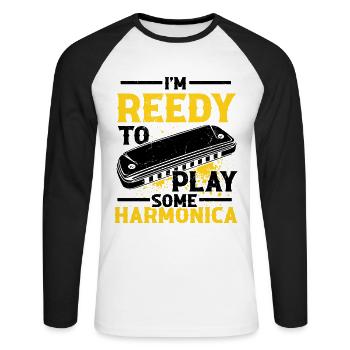 Französische Harfinisten und Harmonikaspieler - Unisex Baseballshirt langarm - Weiß/Schwarz - Vorne - Nik (191cm)