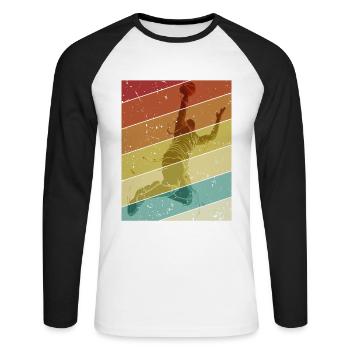 Retro Basketballkorb Basketballspieler Basketball - Unisex Baseballshirt langarm - Weiß/Schwarz - Vorne - Nik (191cm)