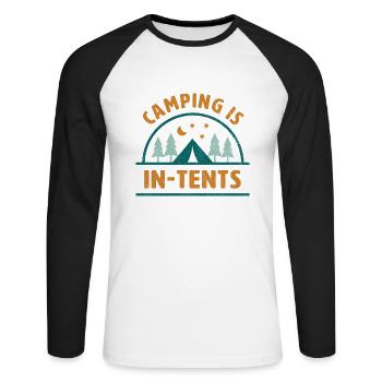Le camping est dans des tentes Drôle de campeur disant tente - T-shirt baseball manches longues Homme - blanc/noir - Devant - Nik (191cm)