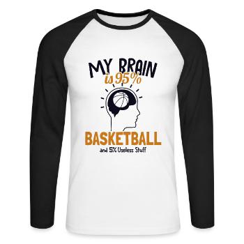 My Brain is 95% Basketball Basketballkorb - Unisex Baseballshirt langarm - Weiß/Schwarz - Vorne - Nik (191cm)