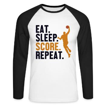 Eat Sleep Score Repeat Basketballer Basketballfan - Unisex Baseballshirt langarm - Weiß/Schwarz - Vorne - Nik (191cm)