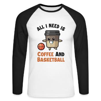 Coffee and my Basketball Basketballer Basketball - Unisex Baseballshirt langarm - Weiß/Schwarz - Vorne - Nik (191cm)