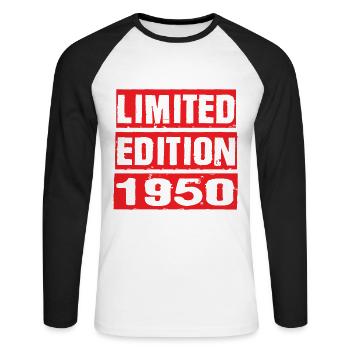 Limited Edition 1950 Geburtstag 1950 Vintage Retro - Unisex Baseballshirt langarm - Weiß/Schwarz - Vorne - Nik (191cm)