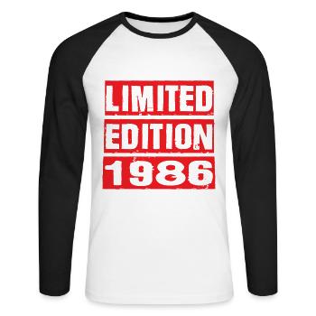 Edition Limitée 1986 Anniversaire 1986 Vintage Rétro - T-shirt baseball manches longues Homme - blanc/noir - Devant - Nik (191cm)