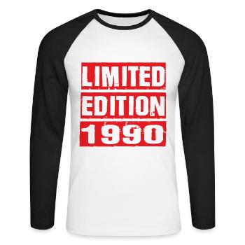 Limited Edition 1990 Birthday 1990 Vintage Retro - Unisex Long Sleeve Baseball T-Shirt - white/black - Front - Nik (191cm)