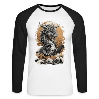 Dragon in ukiyo-e retro art aesthetics style - Unisex Long Sleeve Baseball T-Shirt - white/black - Front - Nik (191cm)