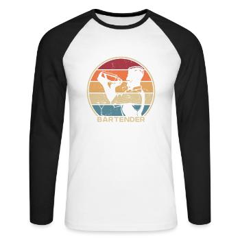 Retro Mixologist Barmann Bartender Bardame - Unisex Baseballshirt langarm - Weiß/Schwarz - Vorne - Nik (191cm)