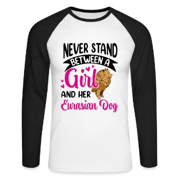 Girl and her Eurasier Eurasian Dog - Unisex Long Sleeve Baseball T-Shirt - white/black - Front - Nik (191cm)