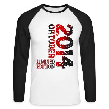 2014 Oktober Limited Edition 9. Geburtstag Deko - Unisex Baseballshirt langarm - Weiß/Schwarz - Vorne - Nik (191cm)