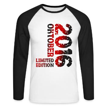 2016 Oktober Limited Edition 7. Geburtstag Deko - Unisex Baseballshirt langarm - Weiß/Schwarz - Vorne - Nik (191cm)