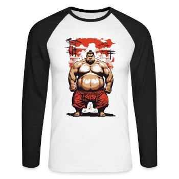 Lutteur de sumo Esthétique des arts martiaux japonais - T-shirt baseball manches longues Homme - blanc/noir - Devant - Nik (191cm)