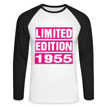 Édition limitée 1955 - T-shirt baseball manches longues Homme - blanc/noir - Devant - Nik (191cm)