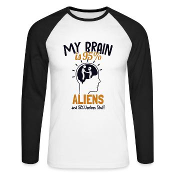 Mon cerveau est composé à 95% d’extraterrestres Conspiration d’OVNI - T-shirt baseball manches longues Homme - blanc/noir - Devant - Nik (191cm)