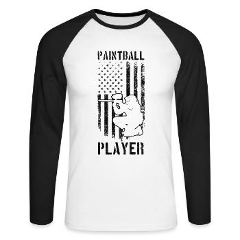 Paintball Player US Flag Paintball Paintballer - Unisex Long Sleeve Baseball T-Shirt - white/black - Front - Nik (191cm)