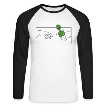 Michelangelo Creation of Adam Conspiracy Ufo Alien - Unisex Long Sleeve Baseball T-Shirt - white/black - Front - Nik (191cm)