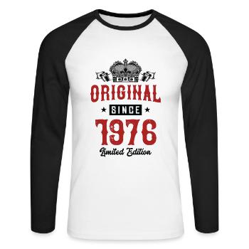 1976 limited edition - Unisex Baseballshirt langarm - Weiß/Schwarz - Vorne - Nik (191cm)