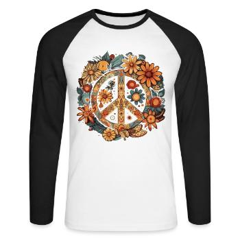 Costume Hippie Signe de la Paix - T-shirt baseball manches longues Homme - blanc/noir - Devant - Nik (191cm)