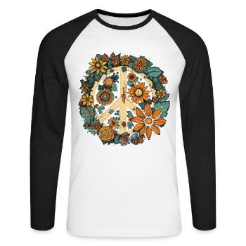 Costume Hippie Signe de la Paix - T-shirt baseball manches longues Homme - blanc/noir - Devant - Nik (191cm)