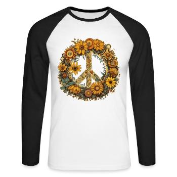 Costume Hippie Signe de la Paix - T-shirt baseball manches longues Homme - blanc/noir - Devant - Nik (191cm)
