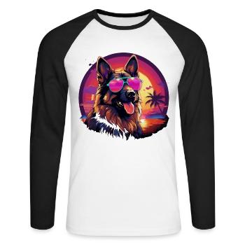 80s 90s Synthwave German German Shepherd - Unisex Long Sleeve Baseball T-Shirt - white/black - Front - Nik (191cm)