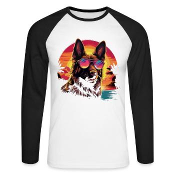 80s 90s Synthwave German German Shepherd - Unisex Long Sleeve Baseball T-Shirt - white/black - Front - Nik (191cm)